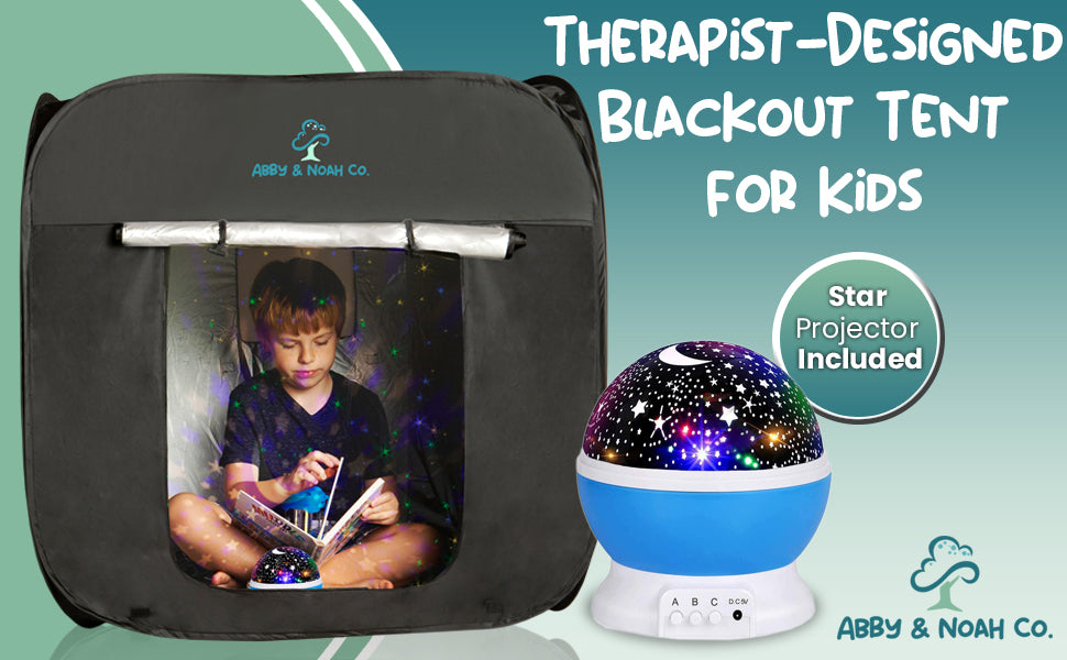 Therapist-Designed Sensory Blackout Tent for Kids WITH Complimentary Galaxy Light Projector