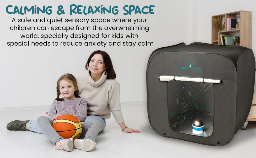 Therapist-Designed Sensory Blackout Tent for Kids WITH Complimentary Galaxy Light Projector