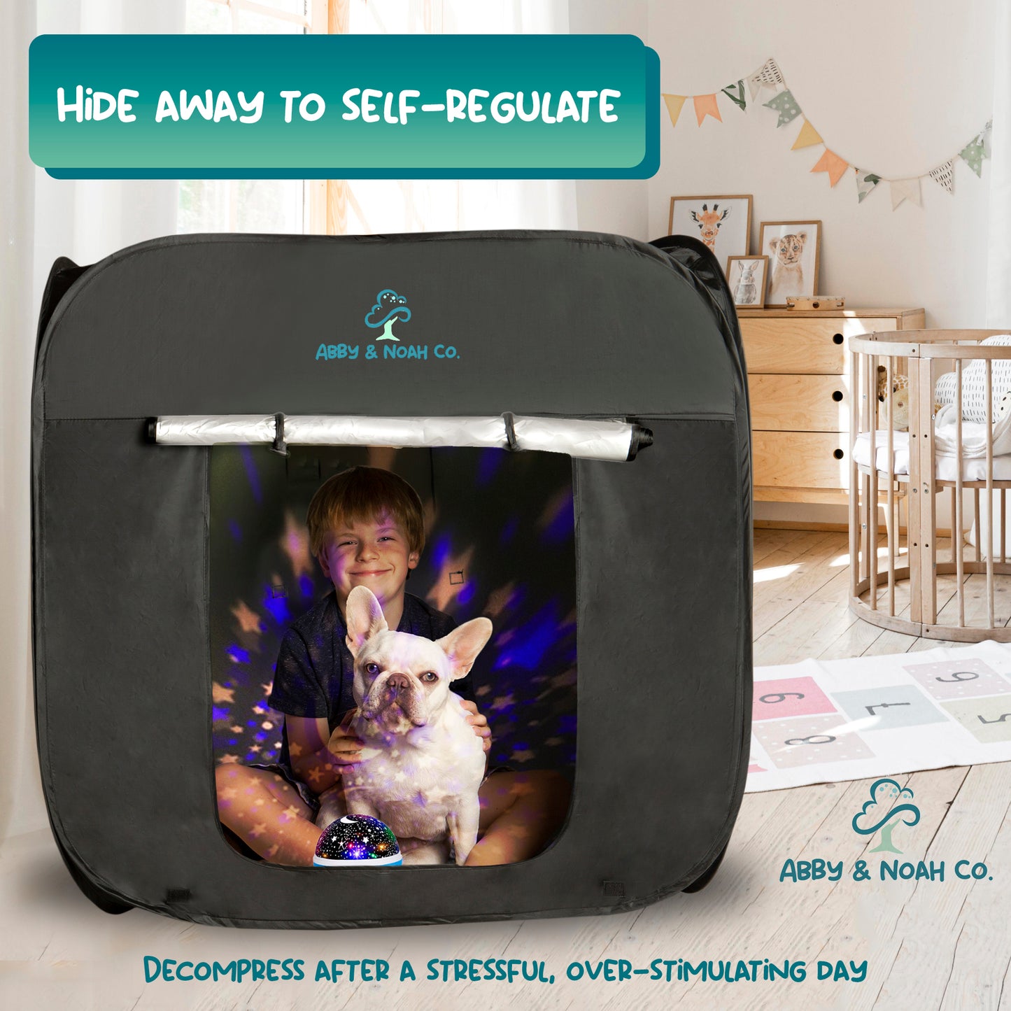 Therapist-Designed Sensory Blackout Tent for Kids WITH Complimentary Galaxy Light Projector